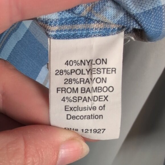 johnnie-O Performance Blue and White Plaid Men's Shirt - Picture 7 of 7